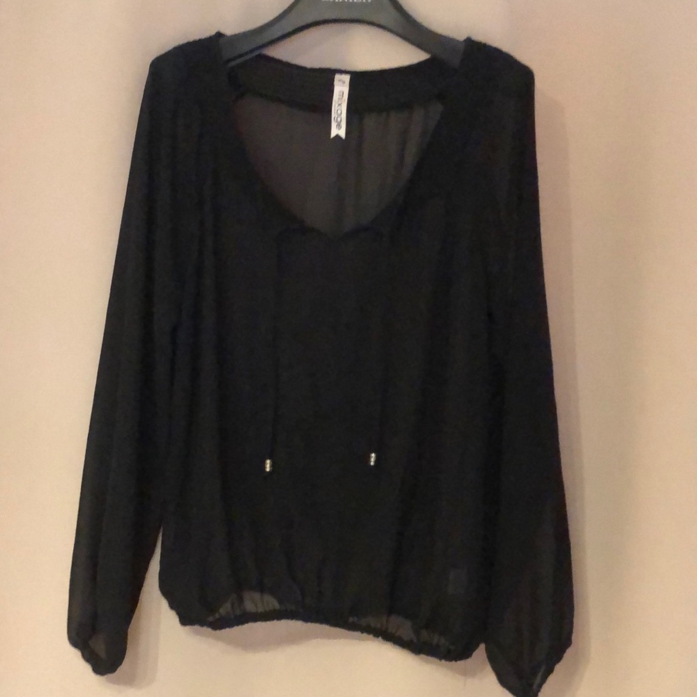 Mixage sheer black embroidered blouse (M)